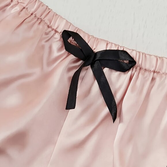 Women's Silky Satin Pajama Set Lingerie Floral Lace Suspender Nightgown 4 Pc Set - Picture 7 of 8